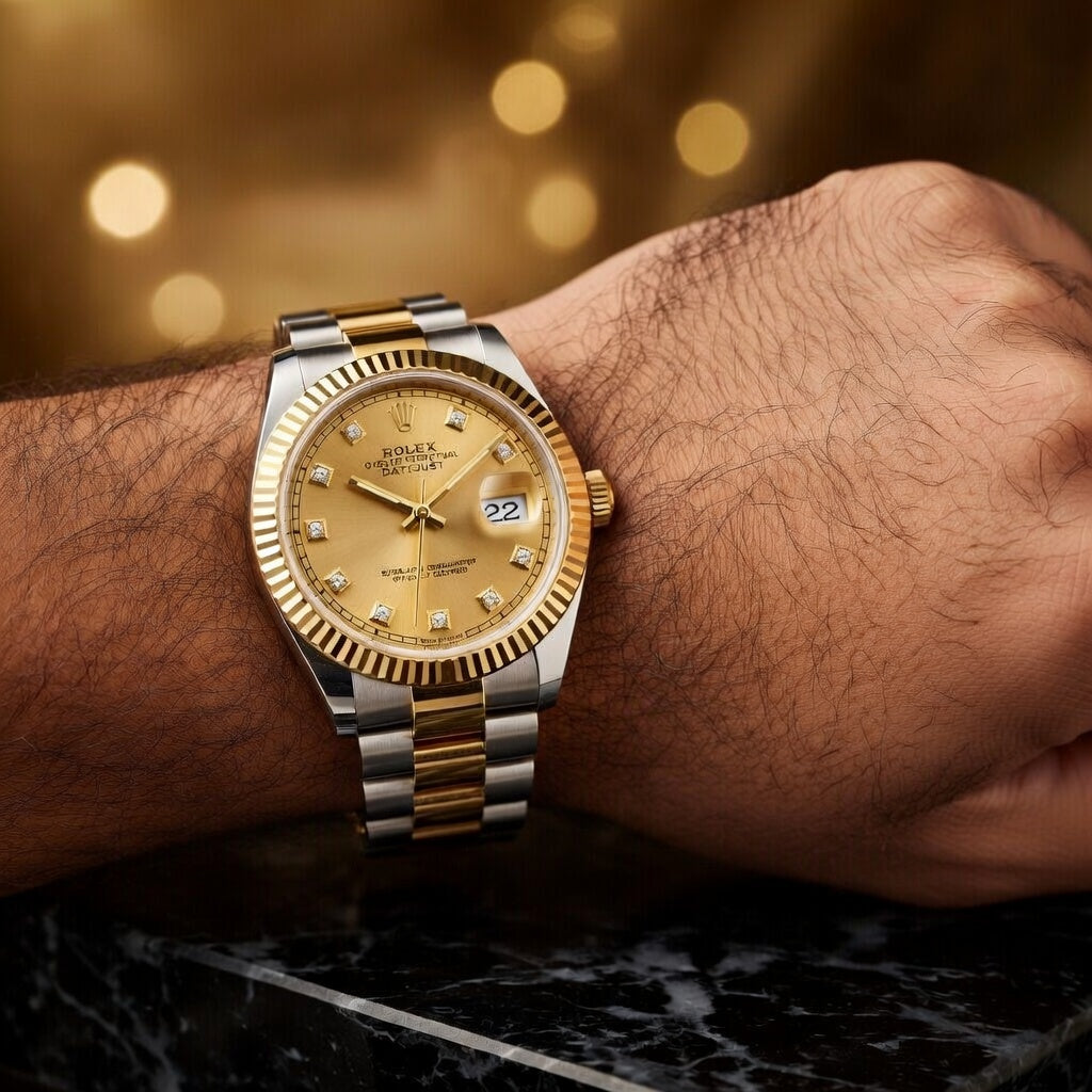 Special Edition Golden Premium Rolex Date_Just Stainless Steel Master Lock Heavy Weight